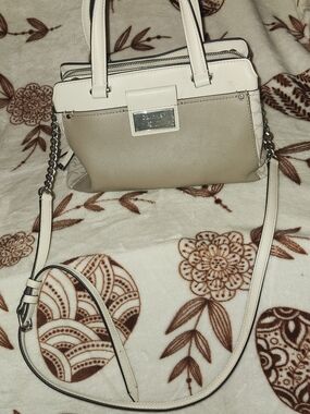 Calvin Klein Two-Tone Cream and Taupe Shoulder Bag